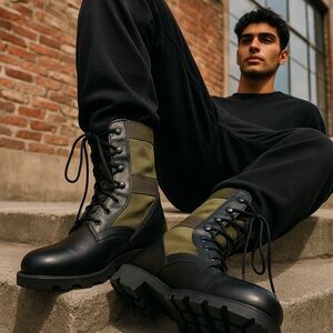 Wellco-RO SEARCH  Military tactical boots Size 7.5 R -UNISEX Green/Black leather